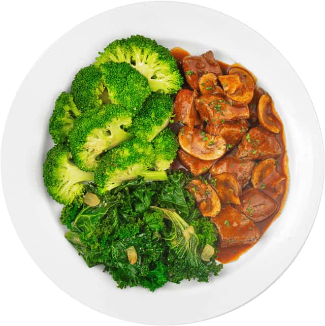 Beef Stroganoff, Braised Kale, Steamed Broccoli