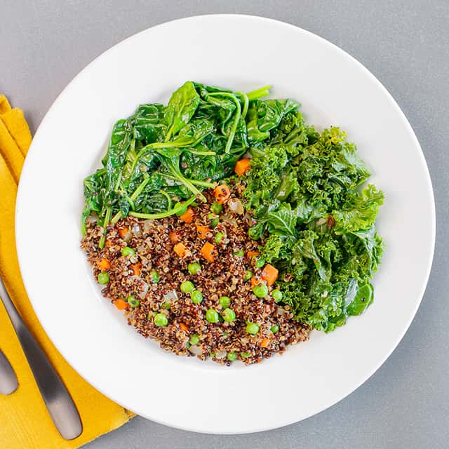 Quinoa Pilaf, Braised Kale, Steamed Spinach