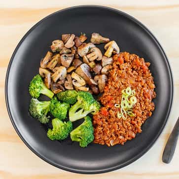 Chili Con Carne, Roasted Mushrooms, Steamed Broccoli