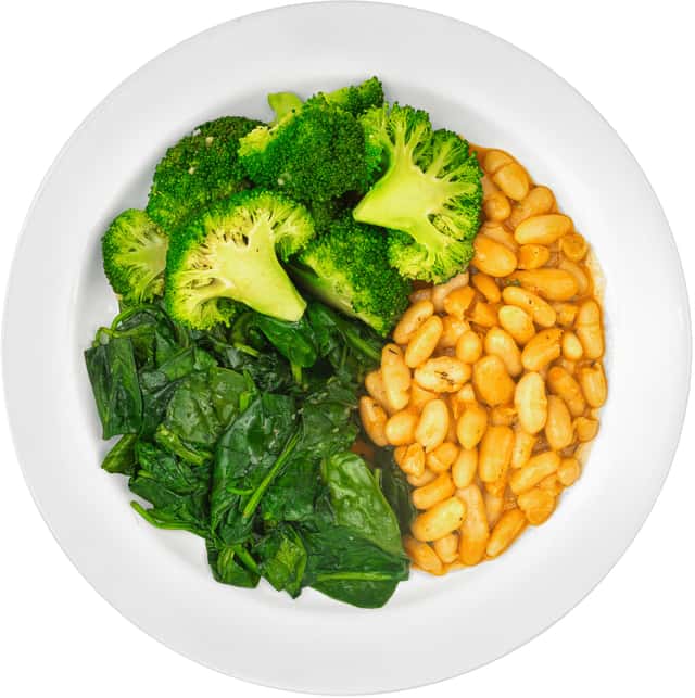 Creamy White Beans, Steamed Spinach, Steamed Broccoli
