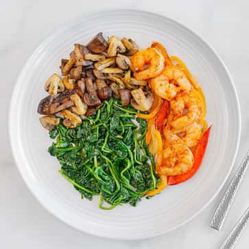 Fajita Shrimp, Roasted Mushrooms, Steamed Spinach