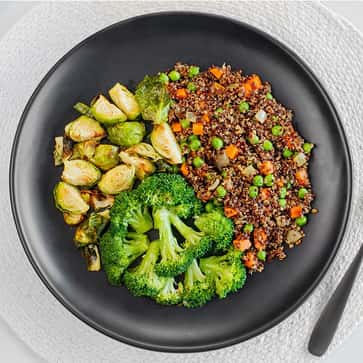 Quinoa Pilaf, Roasted Brussels Sprouts, Steamed Broccoli