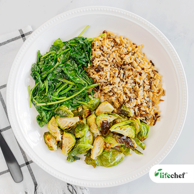 Roasted Brussels Sprouts, Steamed Spinach, Wild & Brown Rice
