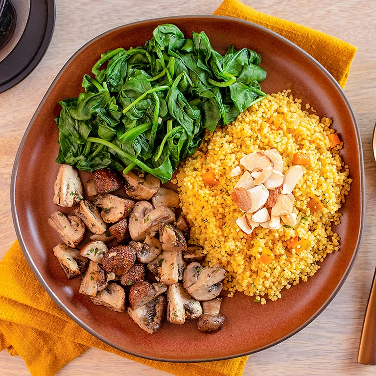 Toasted Almond Couscous, Roasted Mushrooms, Steamed Spinach