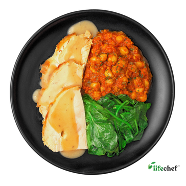 Chickpea Masala, Roasted Turkey Breast, Steamed Spinach
