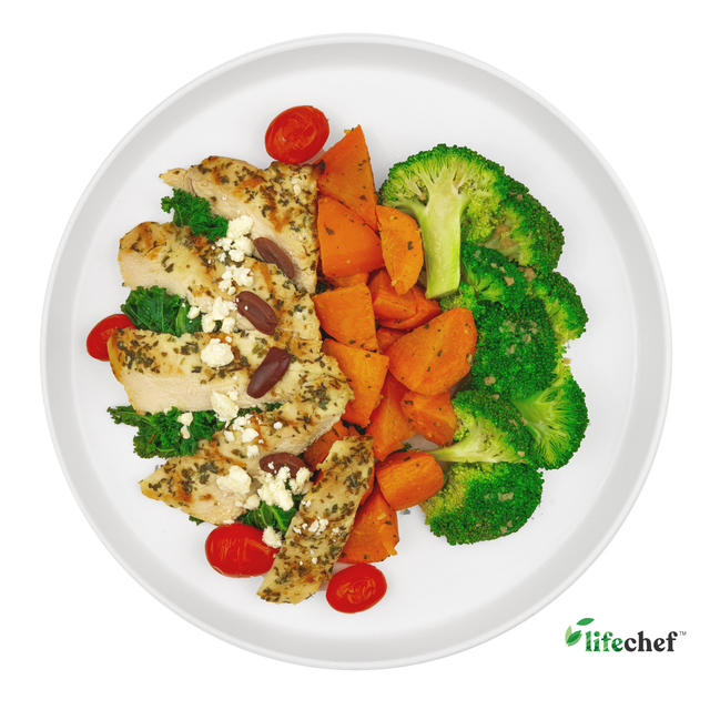 Greek-Style Grilled Chicken, Roasted Carrots, Steamed Broccoli