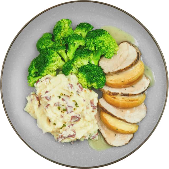 Roasted Pork Tenderloin, Steamed Broccoli, Smashed Potato