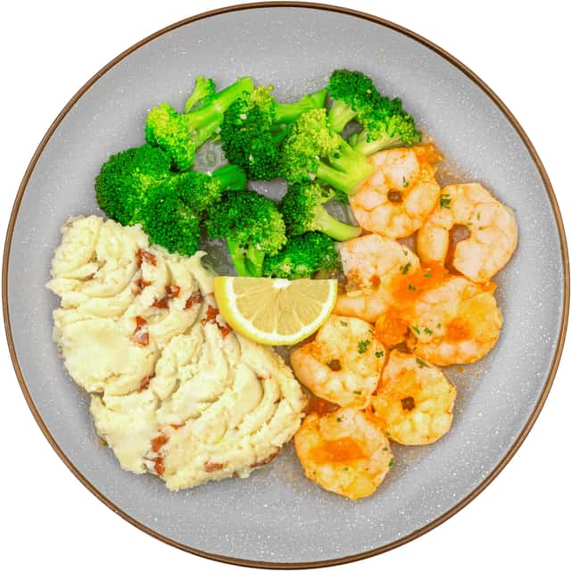 Shrimp Scampi, Steamed Broccoli, Smashed Potato
