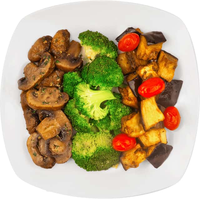 Steamed Broccoli, Roasted Mushrooms, Roasted Eggplant