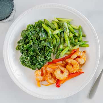 Asparagus, Braised Kale, Fajita Shrimp