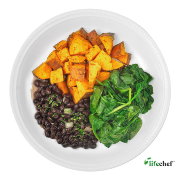 Mexican Black Beans, Steamed Spinach, Roasted Sweet Potato